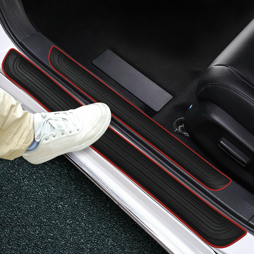 4pcs Rubber Car Door Sill Scuff Covers Black Door Panel Guards Protector Trim Anti Scratch Exterior Parts