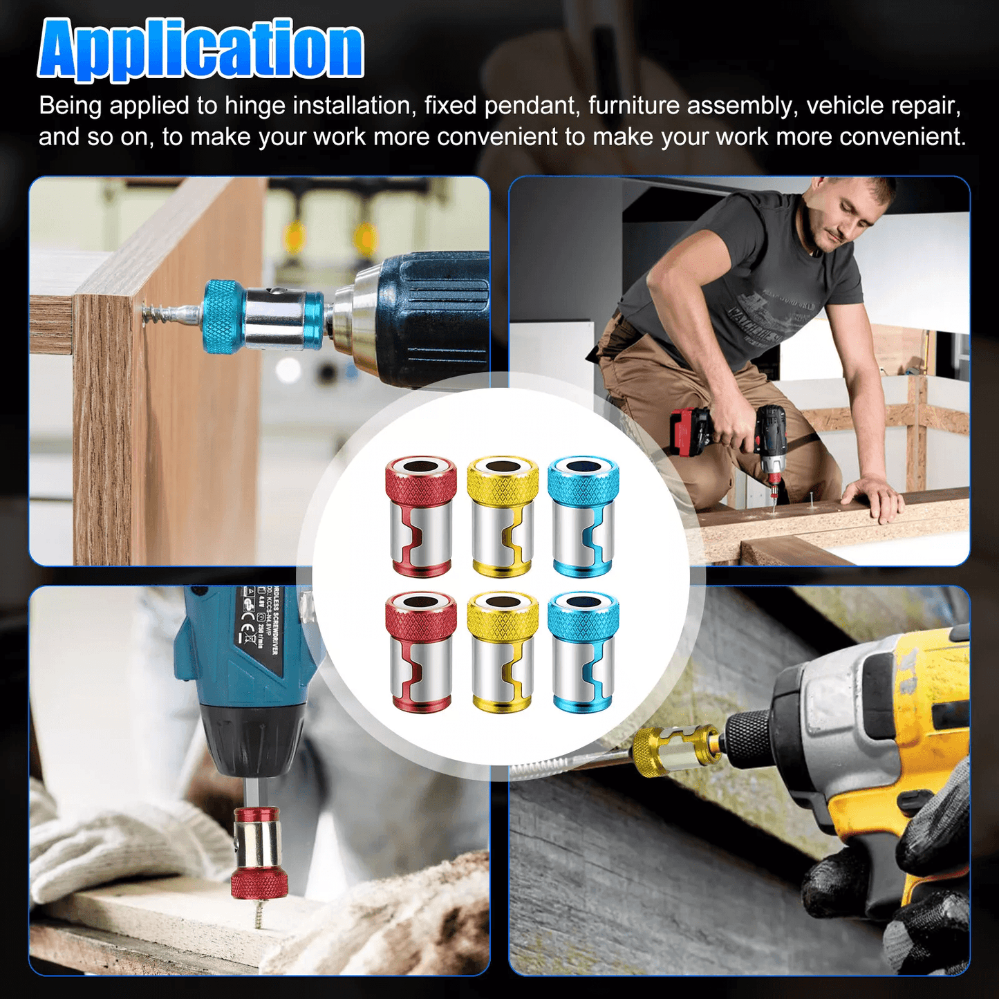6PCS 14 Inch Screwdriver Bits Magnetic Ring Screwlock Sleeve Aluminum Alloy Batch Head Holder For D 3