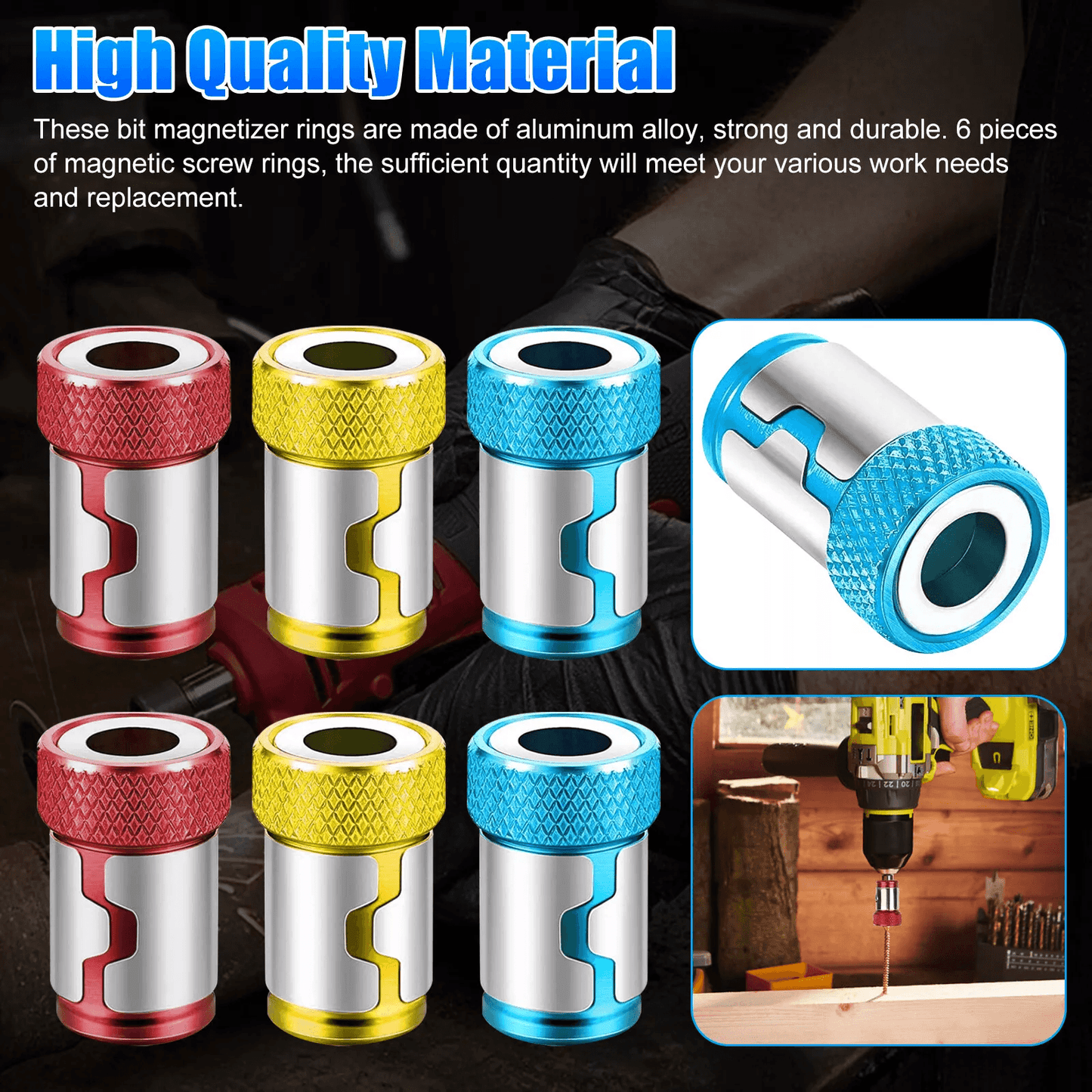 6PCS 14 Inch Screwdriver Bits Magnetic Ring Screwlock Sleeve Aluminum Alloy Batch Head Holder For D 1