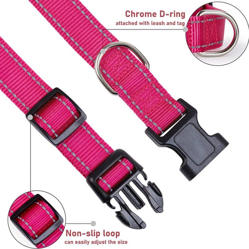 Glow Go Reflective Dog Collar Adjustable Nylon Pet Collar  Leash For Nighttime Safety 11