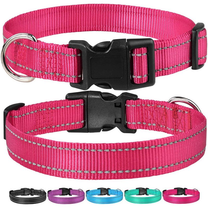 Glow Go Reflective Dog Collar Adjustable Nylon Pet Collar  Leash For Nighttime Safety 12