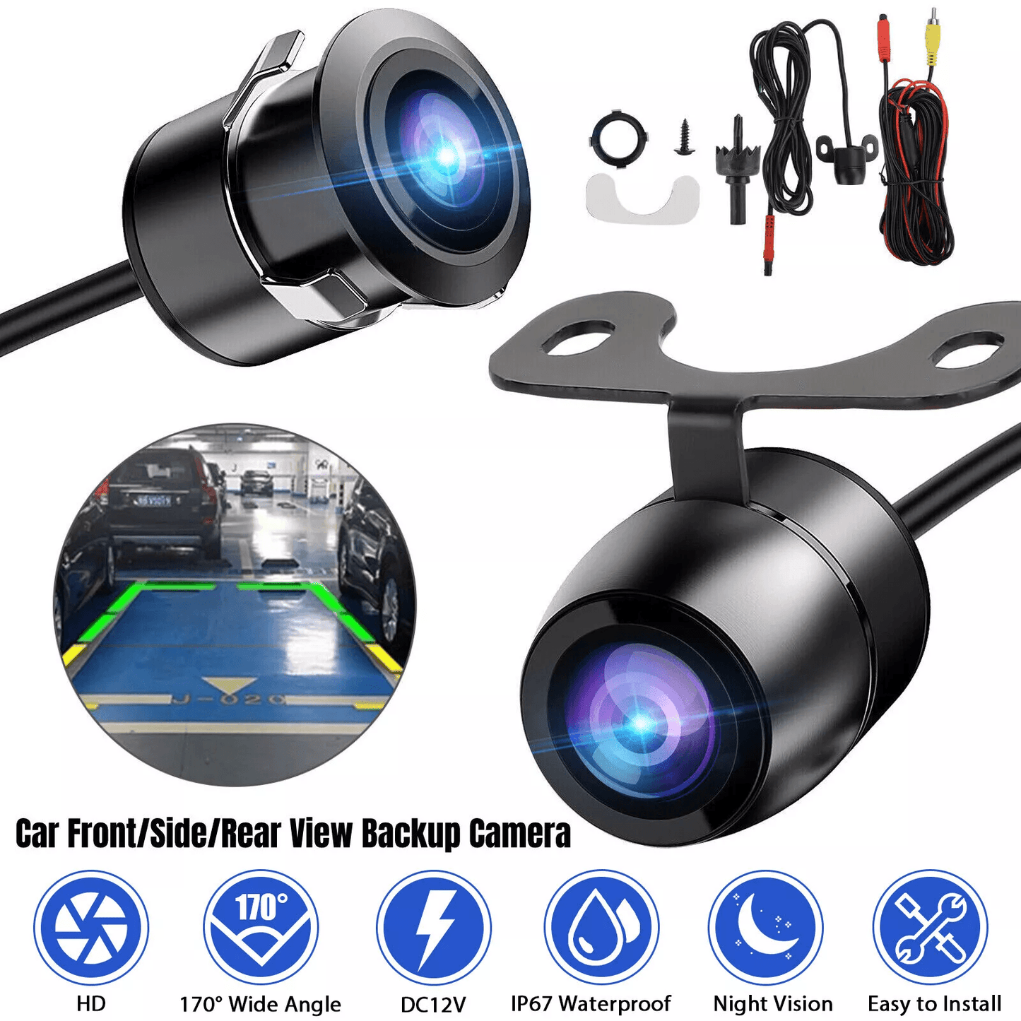170° CMOS Car Front/Side/Rear View Reverse Backup Night Vision Parking Camera – Waterproof HD for All Vehicles