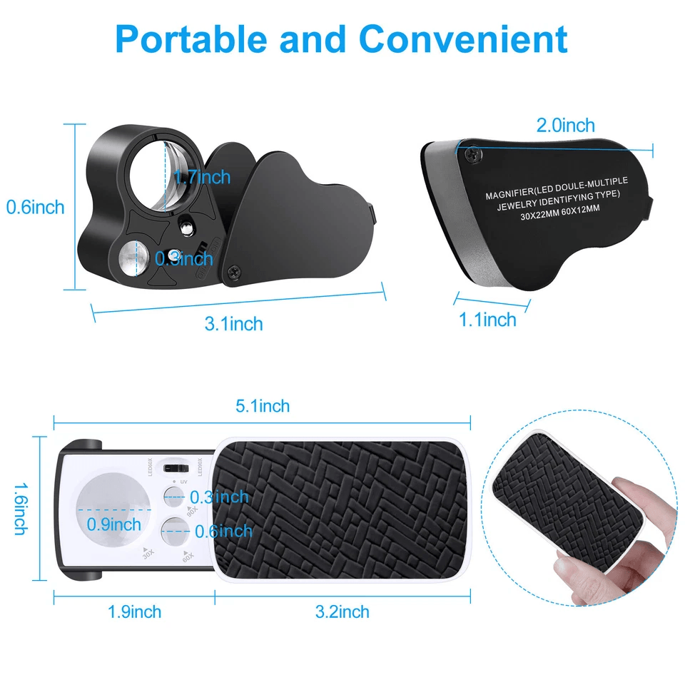 Jewelry Magnifier Loop Eye With LED Light Folding Magnifying Glass For Gems Watches Rocks And Hobby 7