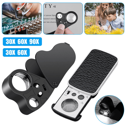 Jewelry Magnifier Loop Eye with LED Light, Folding Magnifying Glass for Gems, Watches, Rocks, and Hobby Inspection