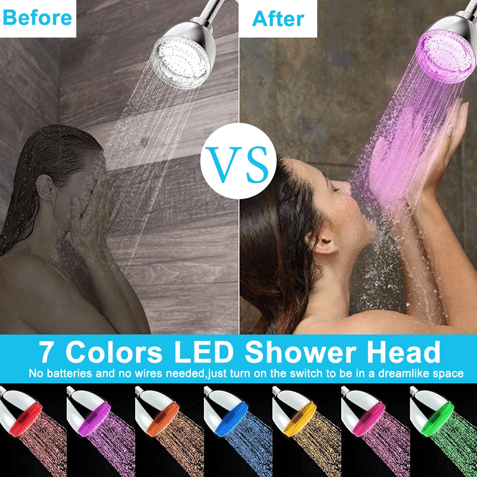 ColorChanging LED Shower Head With 7 RGB Lights And Water Filtration For Bathroom Spa Experience 1