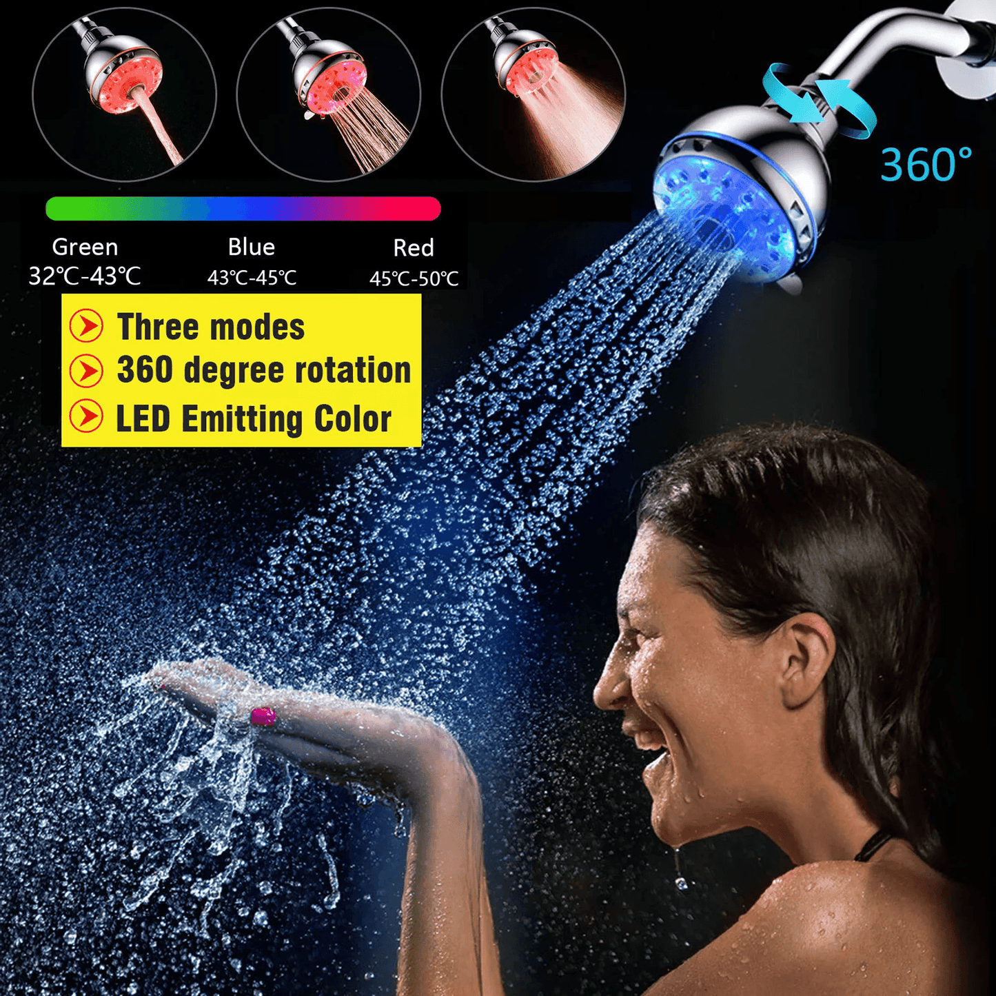 Color-Changing LED Shower Head with 7 RGB Lights and Water Filtration for Bathroom Spa Experience