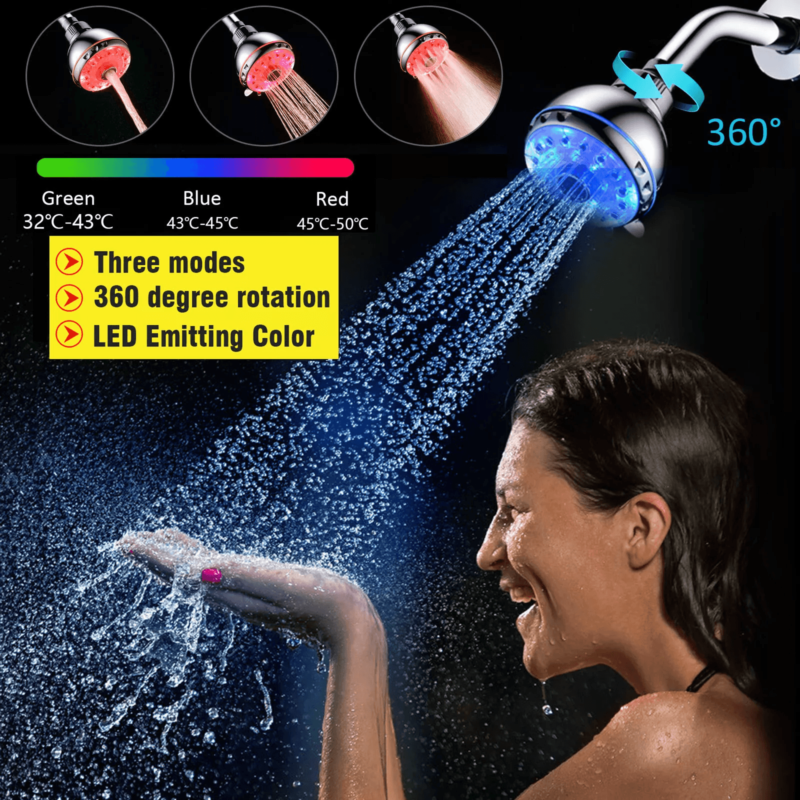 Color-Changing LED Shower Head with 7 RGB Lights and Water Filtration for Bathroom Spa Experience