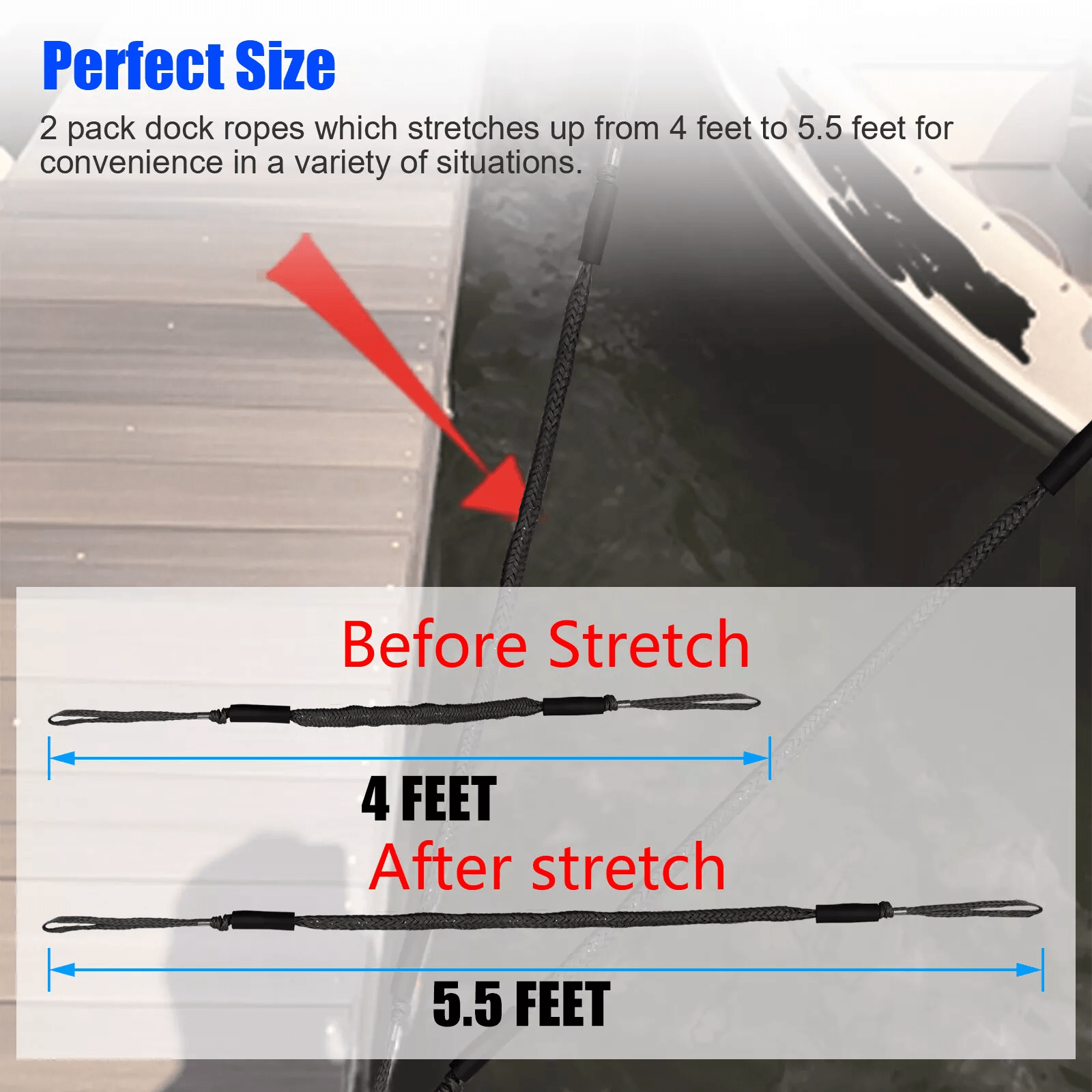 2X Marine Bungee Cord Dock Line Heavy Duty Boat Mooring Rope Tie Down Stretchable Docking Line Floa 6