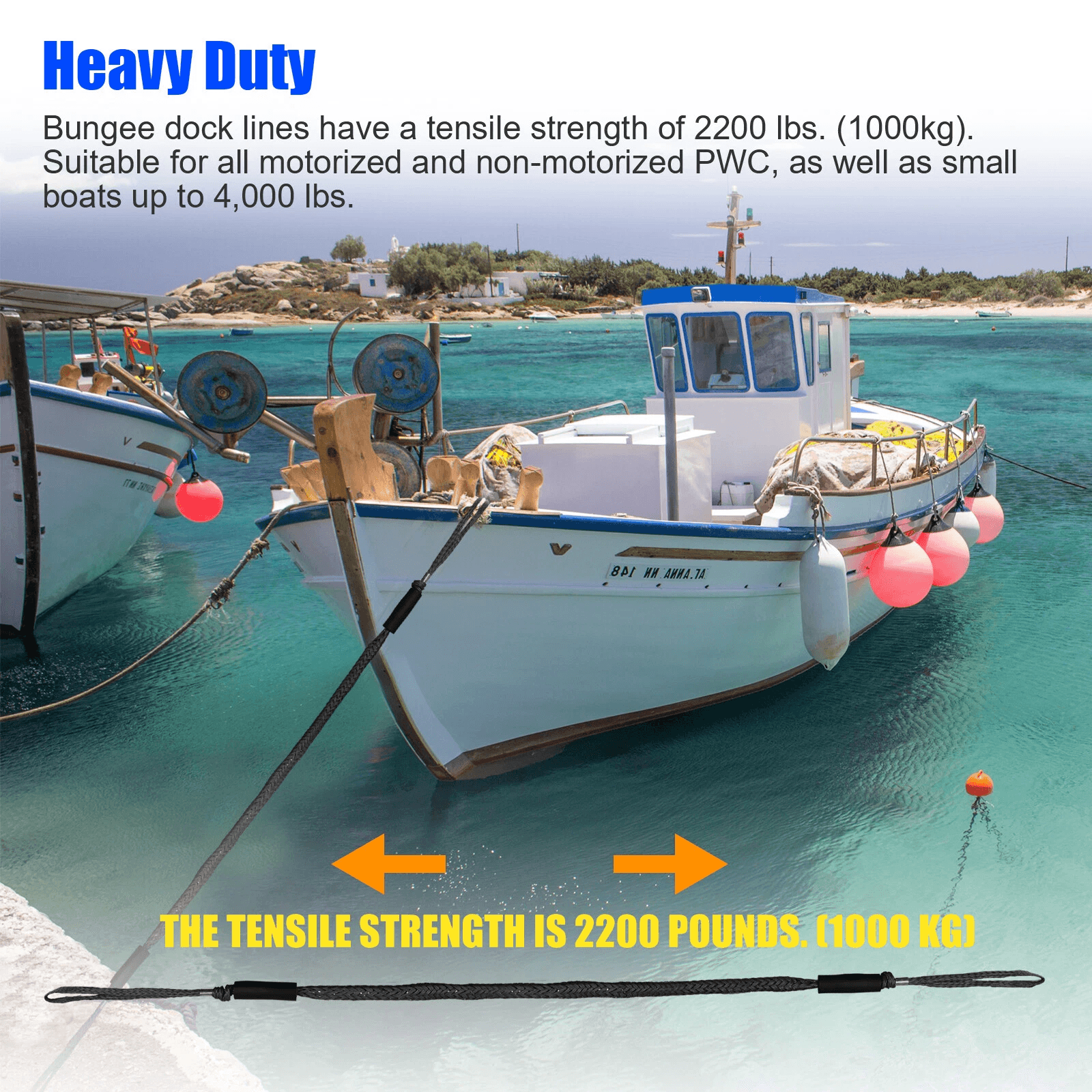 2X Marine Bungee Cord Dock Line Heavy Duty Boat Mooring Rope Tie Down Stretchable Docking Line Floa 3