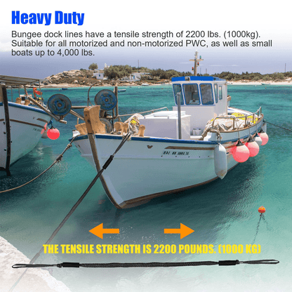 2X Marine Bungee Cord Dock Line Heavy Duty Boat Mooring Rope Tie Down Stretchable Docking Line Floa 3