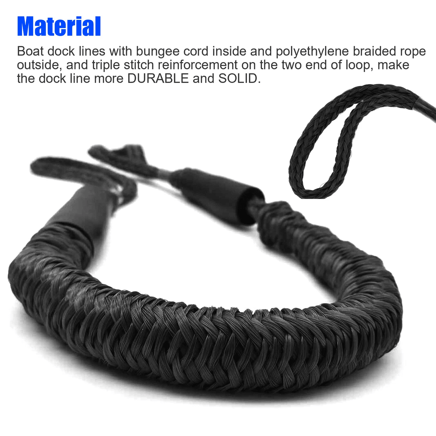 2X Marine Bungee Cord Dock Line Heavy Duty Boat Mooring Rope Tie Down Stretchable Docking Line Floa 7
