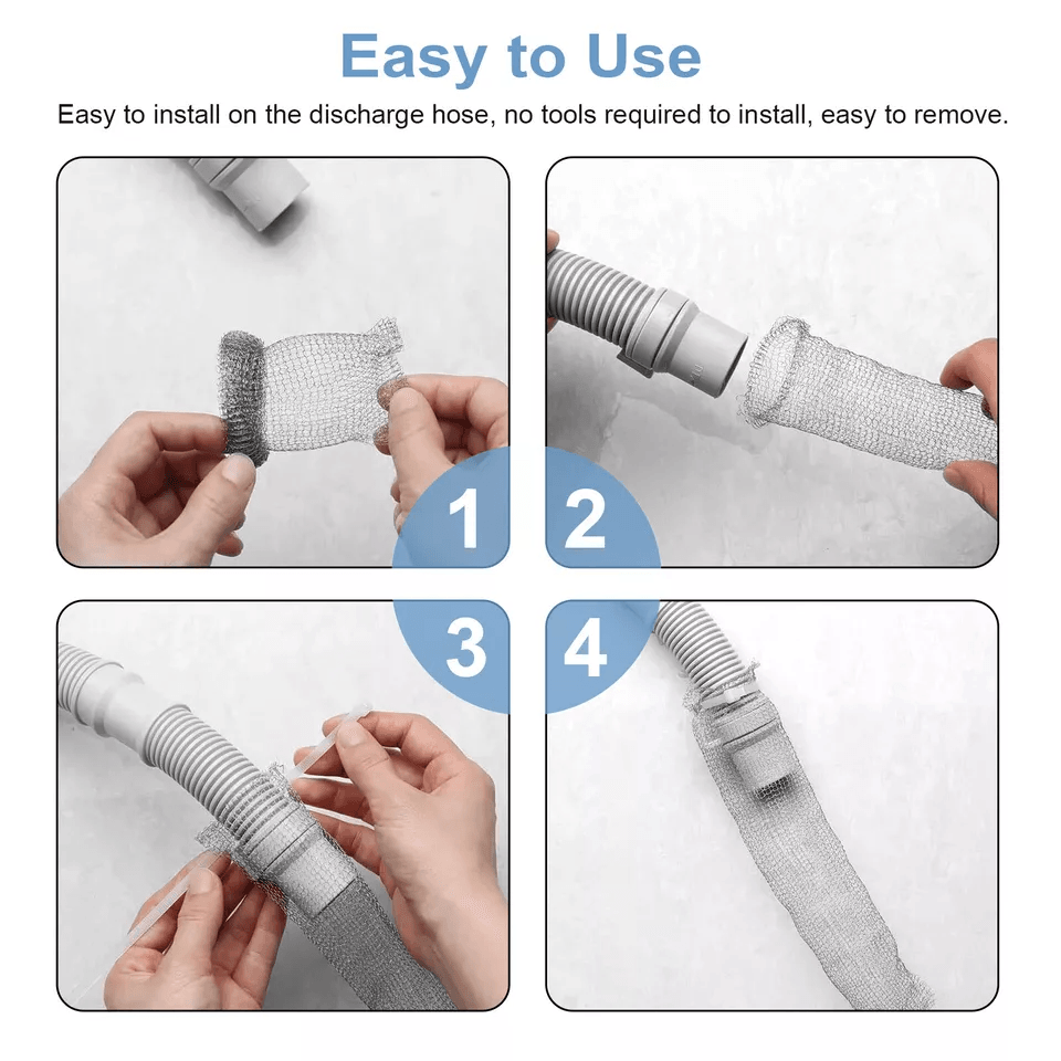 Washing Machine Lint Drain Filter Screen Steel Wire Mesh Traps With Ties For Hoses Prevents Clogs I 3