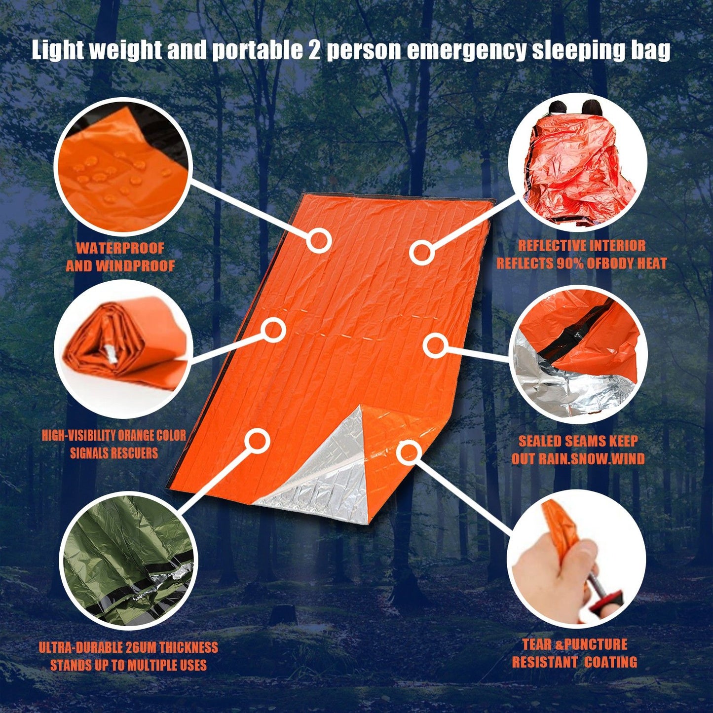 Waterproof Mylar Blanket Sleeping Bag Lightweight Thermal Emergency Survival Gear for Outdoor  Ca