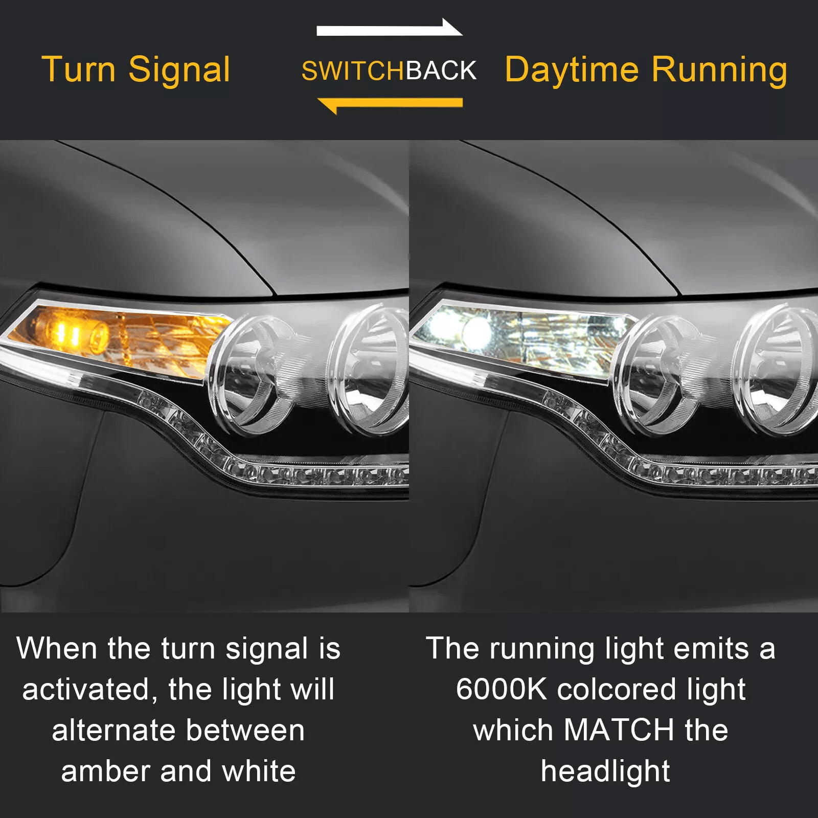 4X Dual Color WhiteAmber LED DRL Switchback Turn Signal Bulbs Super Bright Parking Lights 5630 Chip 6