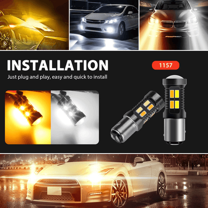 4X Dual Color WhiteAmber LED DRL Switchback Turn Signal Bulbs Super Bright Parking Lights 5630 Chip 7