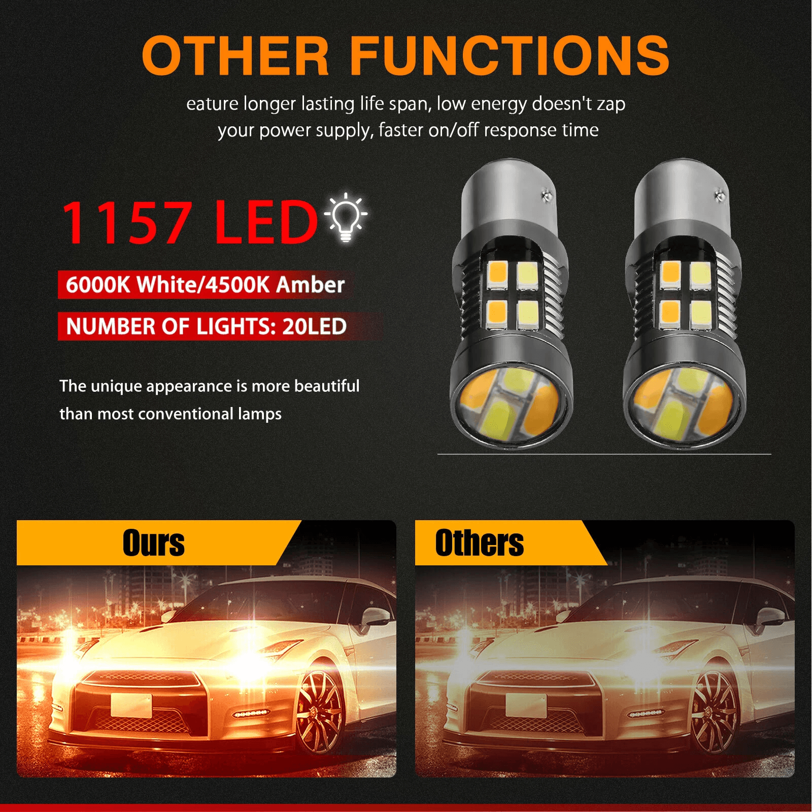 4X Dual Color WhiteAmber LED DRL Switchback Turn Signal Bulbs Super Bright Parking Lights 5630 Chip 2