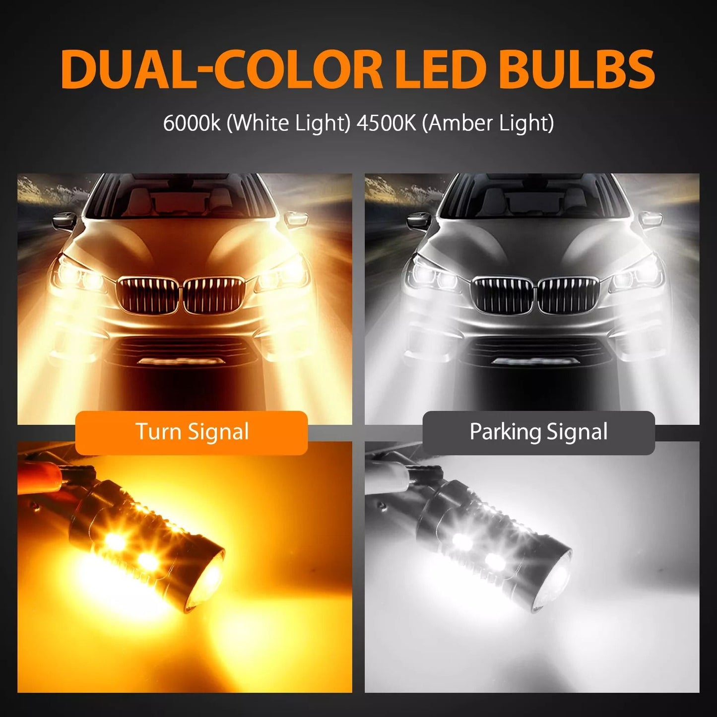 4X Dual Color WhiteAmber LED DRL Switchback Turn Signal Bulbs Super Bright Parking Lights 5630 Chip 5