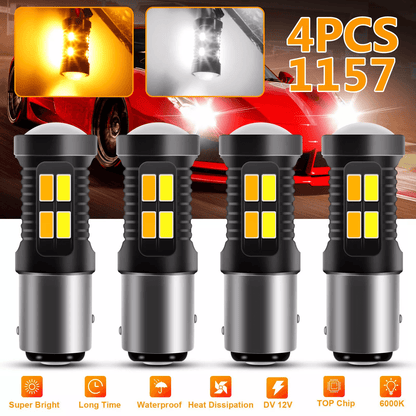 4X Dual Color White/Amber LED DRL Switchback Turn Signal Bulbs Super Bright Parking Lights, 5630 Chip, 12V, Plug, Play