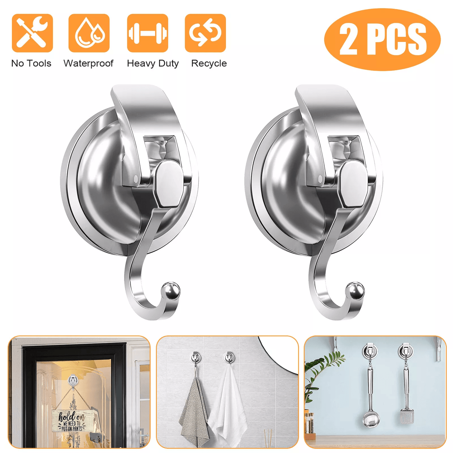Heavy Duty Suction Cup Hooks, Strong Wall Hanger for Tile, Glass, Bathroom, Kitchen