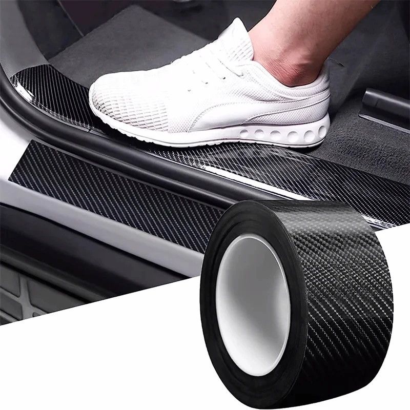 3D Nano Carbon Fiber Car Door Sill Protector, Black Waterproof Anti-Scratch Film for Bumper & Door Guard Protection