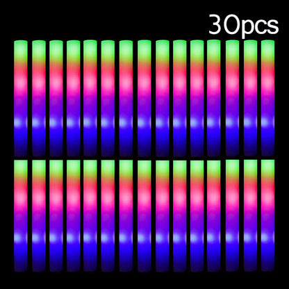 Bulk Colorful RGB LED Glow Sticks, Foam Cheer Tubes for Parties, Weddings & Dark Light Events