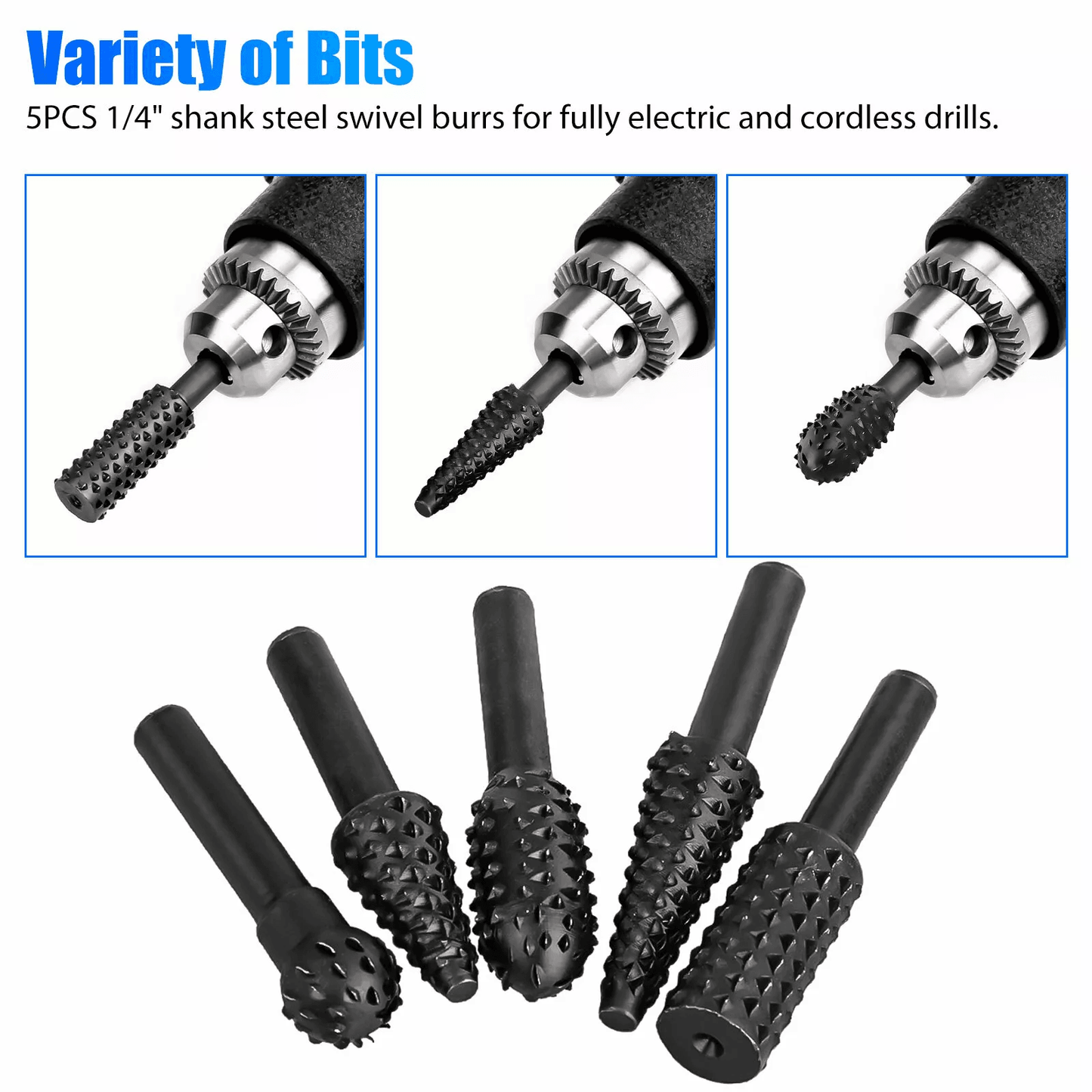 5Pcs 14 Steel Rotary Burr Drill Bit Set For Woodworking Knife Carving Grinding Polishing And Engrav 4