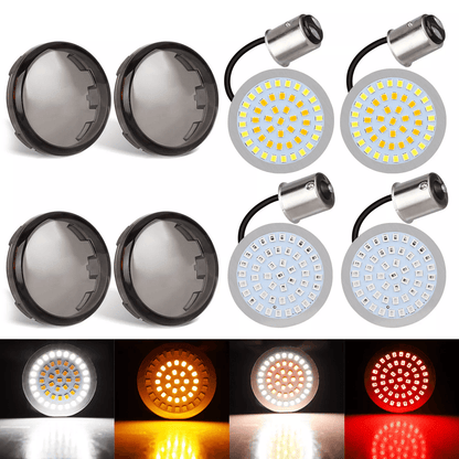 Smoke Lens 1157 Front & 1156 Rear LED Turn Signal Bullet Lights for Harley Davidson Motorcycles