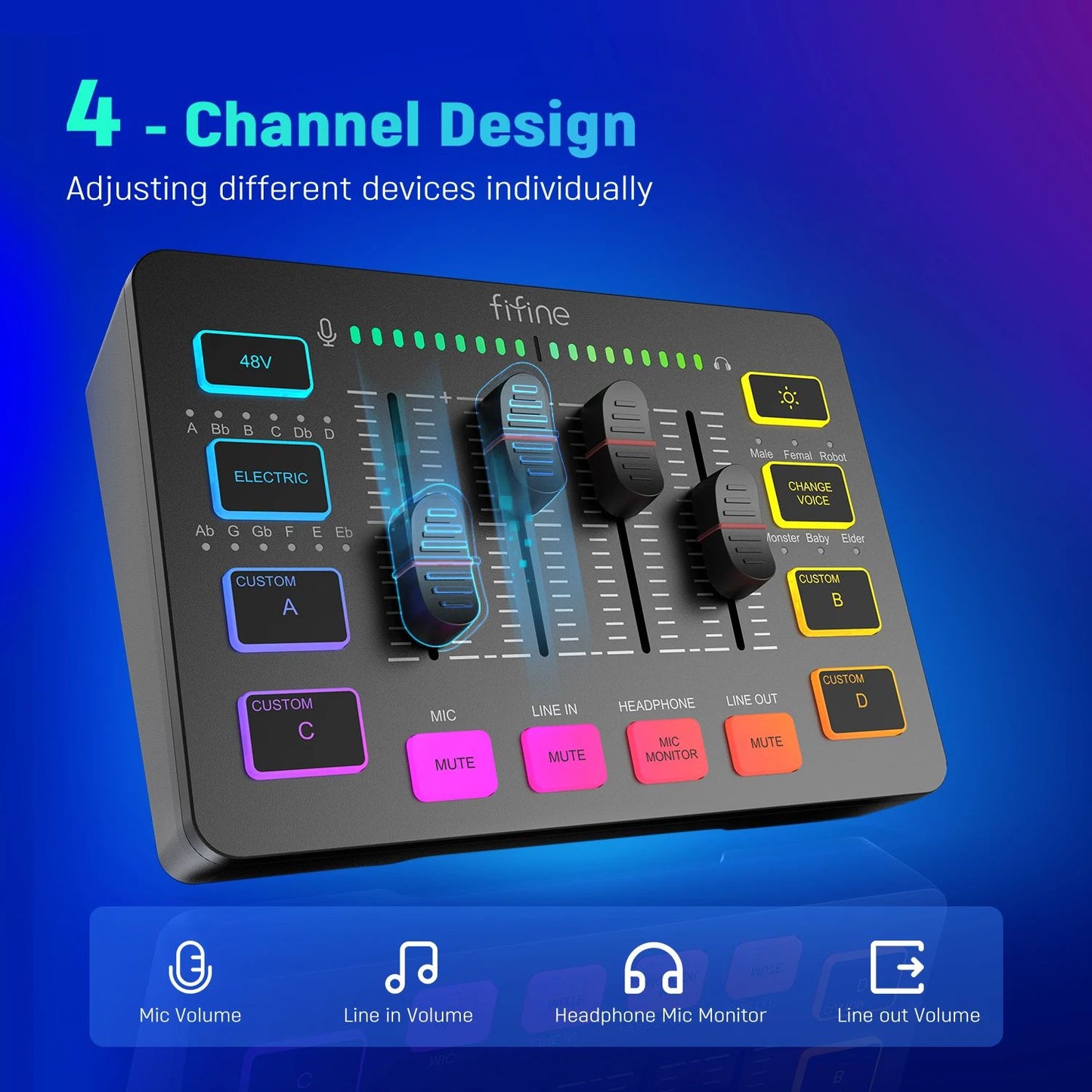 4 Channel Gaming Audio Mixer With XLRRGB Streaming Mixer For Game Voice Podcast  Live Broadcasts SC 1