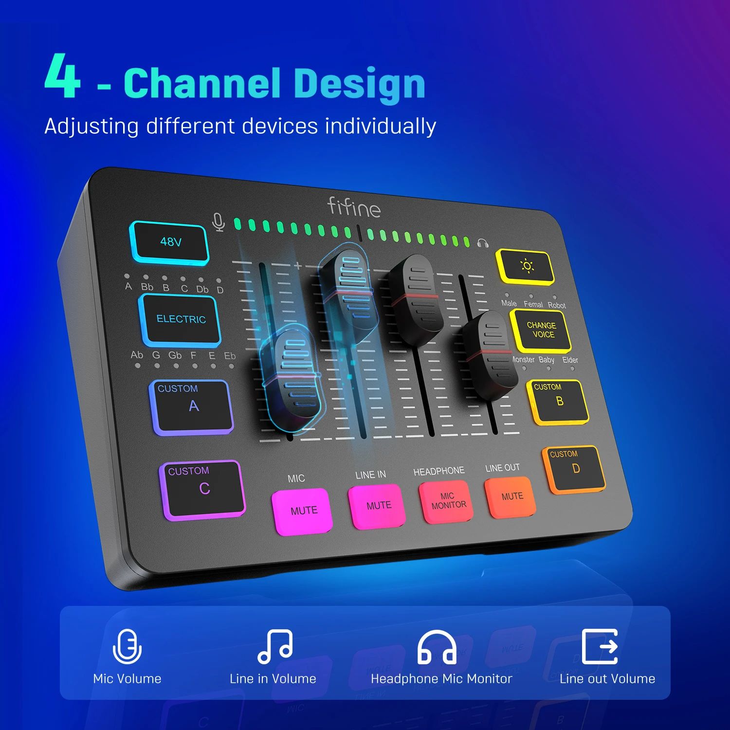 4 Channel Gaming Audio Mixer With XLRRGB Streaming Mixer For Game Voice Podcast  Live Broadcasts SC 1