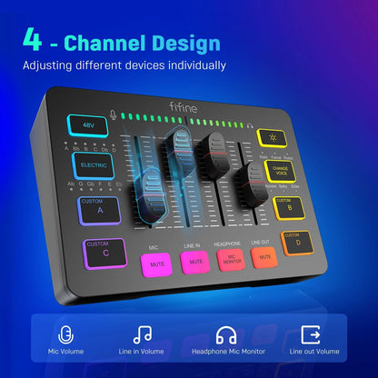 4 Channel Gaming Audio Mixer With XLRRGB Streaming Mixer For Game Voice Podcast  Live Broadcasts SC 1