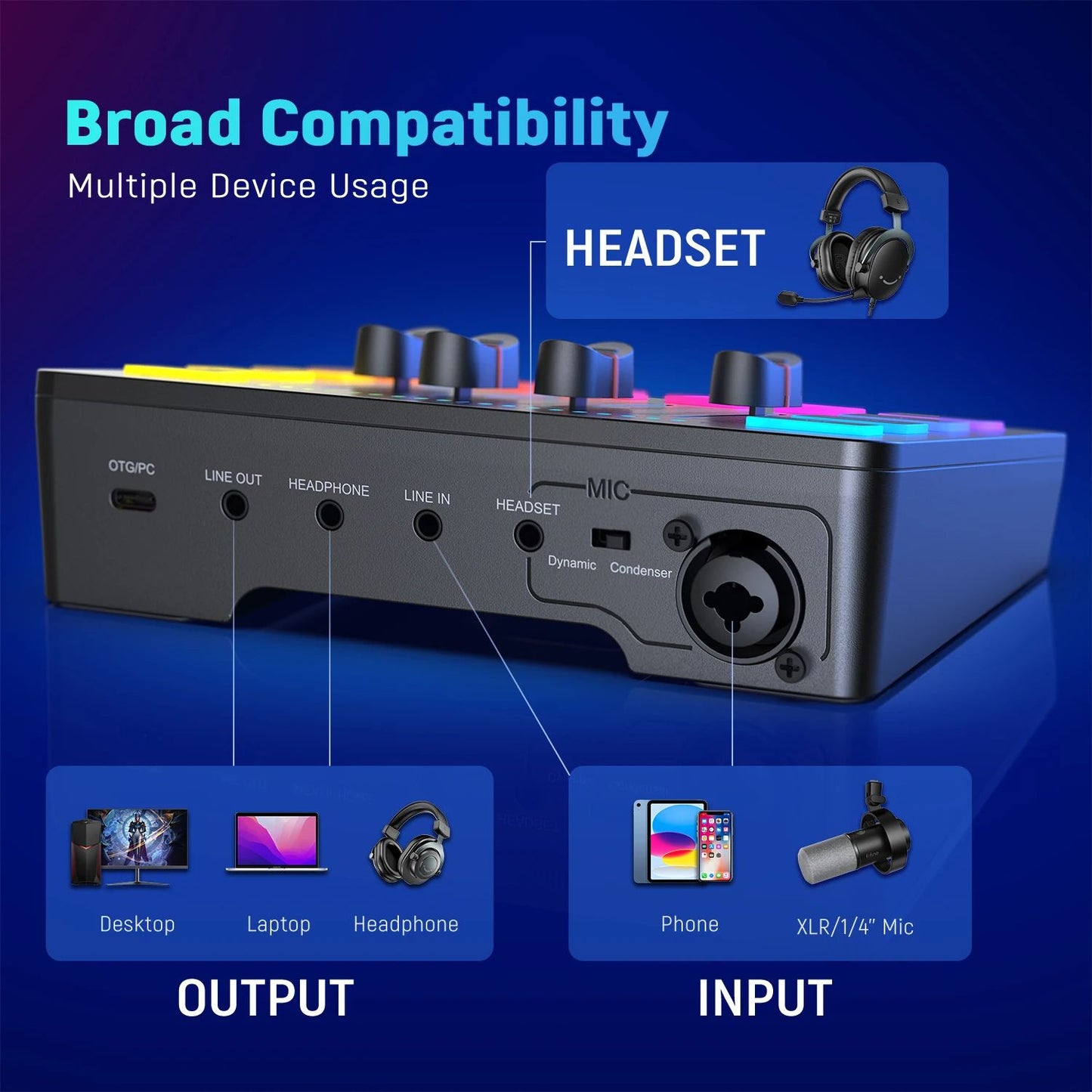 4 Channel Gaming Audio Mixer With XLRRGB Streaming Mixer For Game Voice Podcast  Live Broadcasts SC 4