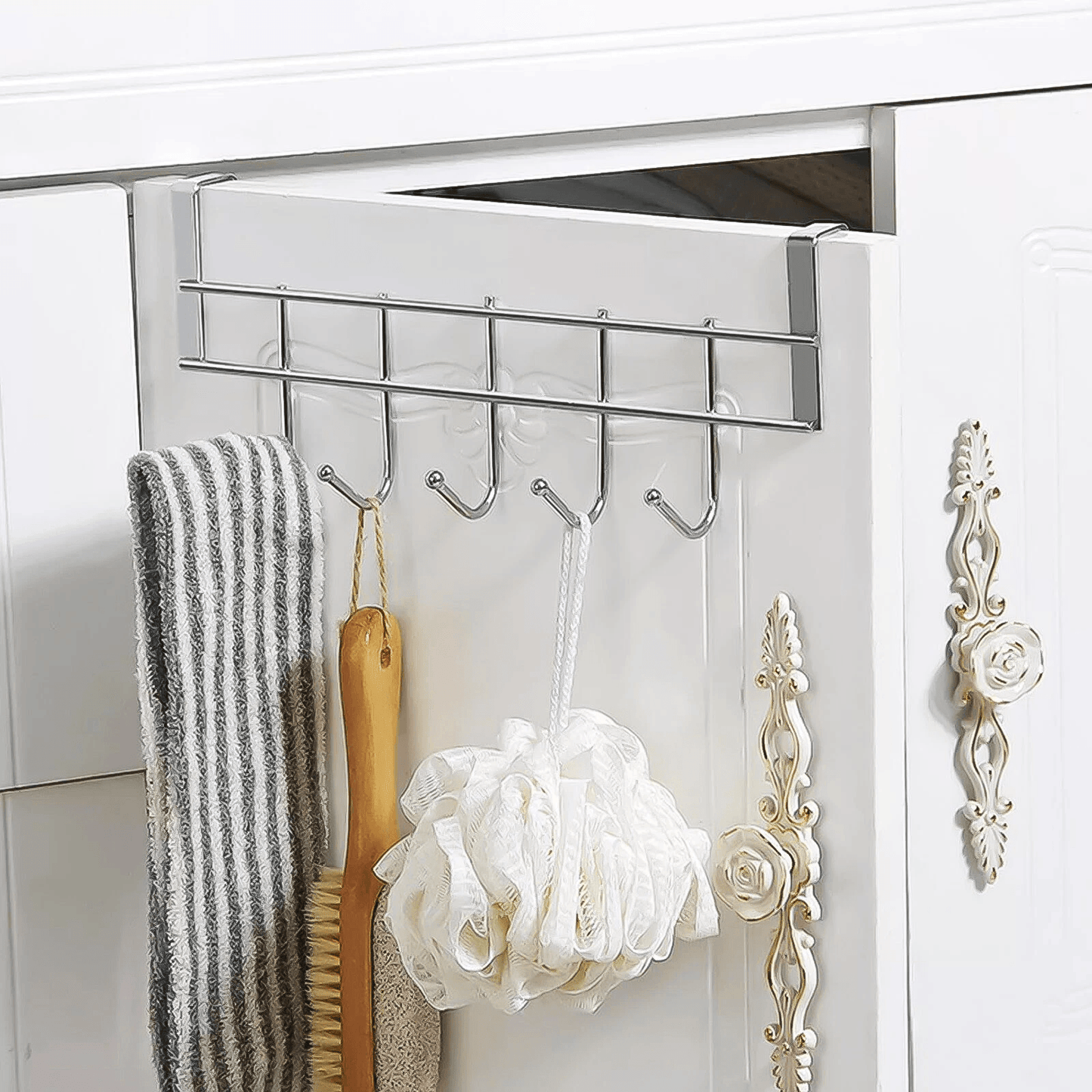 Over The Door 5 Hooks Rack Stainless Steel Towel Hanger For Clothes Coats Hats Ideal For Home Bathr 2