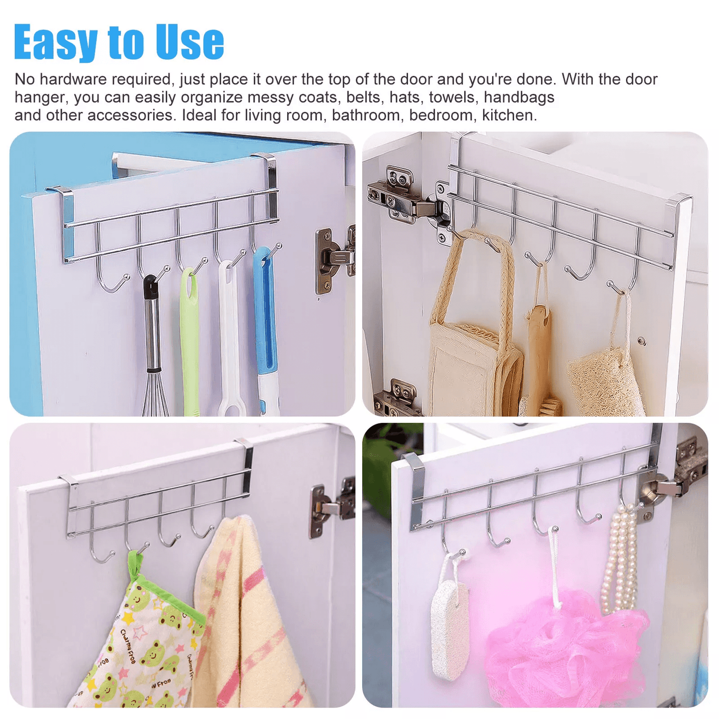 Over The Door 5 Hooks Rack Stainless Steel Towel Hanger For Clothes Coats Hats Ideal For Home Bathr 1