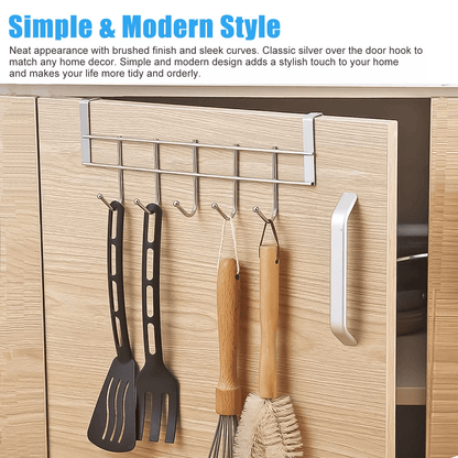 Over The Door 5 Hooks Rack Stainless Steel Towel Hanger For Clothes Coats Hats Ideal For Home Bathr 5