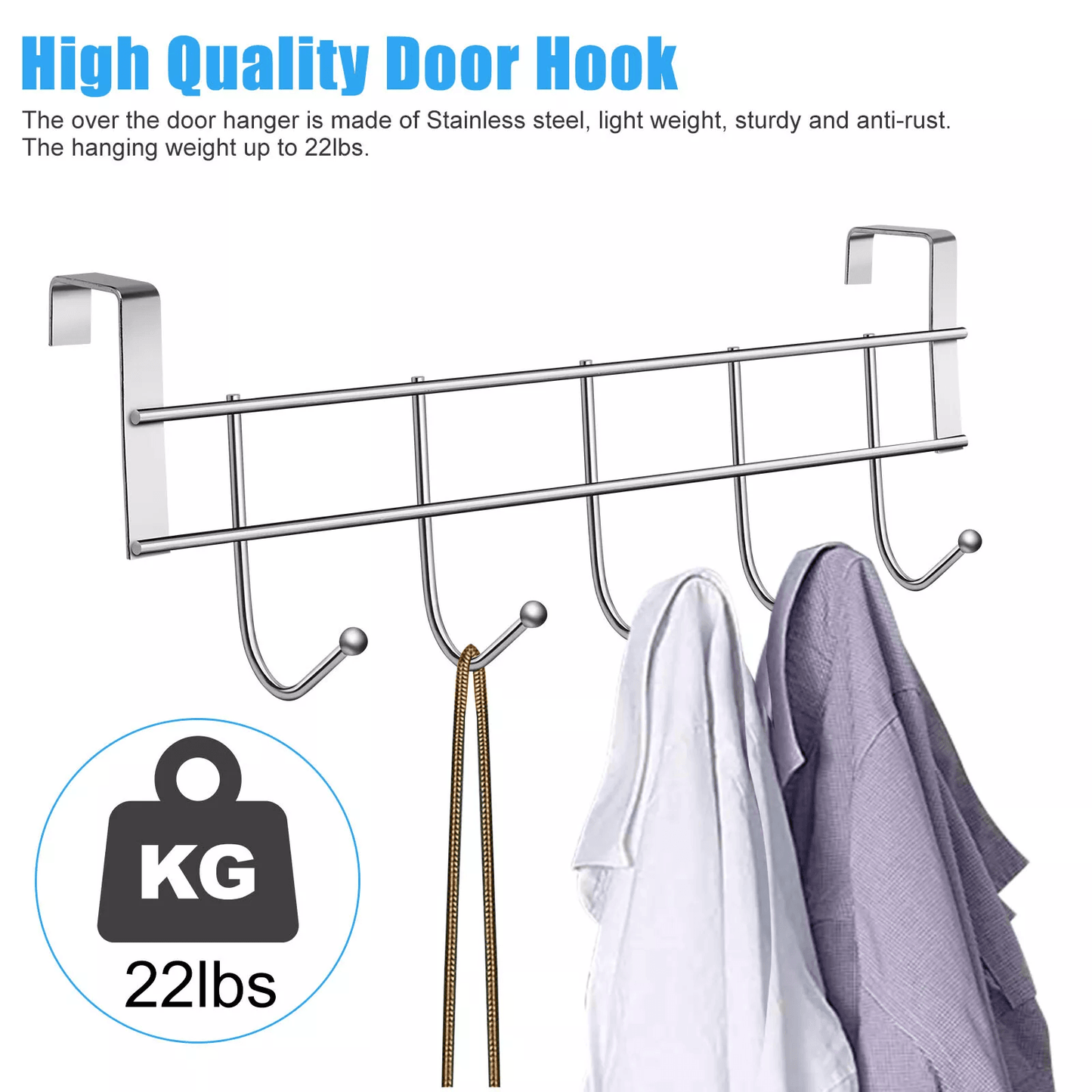 Over The Door 5 Hooks Rack Stainless Steel Towel Hanger For Clothes Coats Hats Ideal For Home Bathr 3