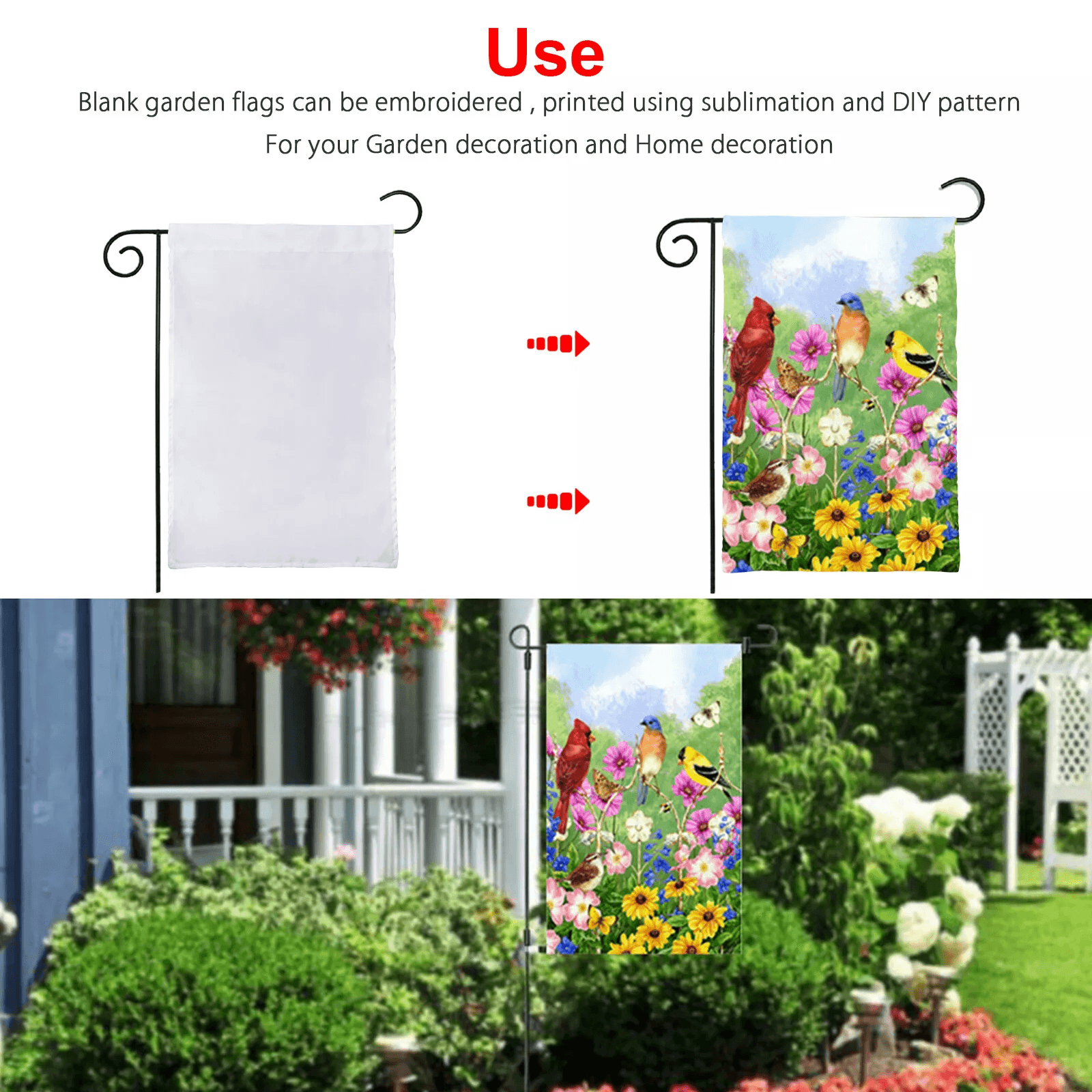 10Pcs White Sublimation Blank Garden Flags Polyester DIY Banner For Parade Yard Outdoor Decoration  6