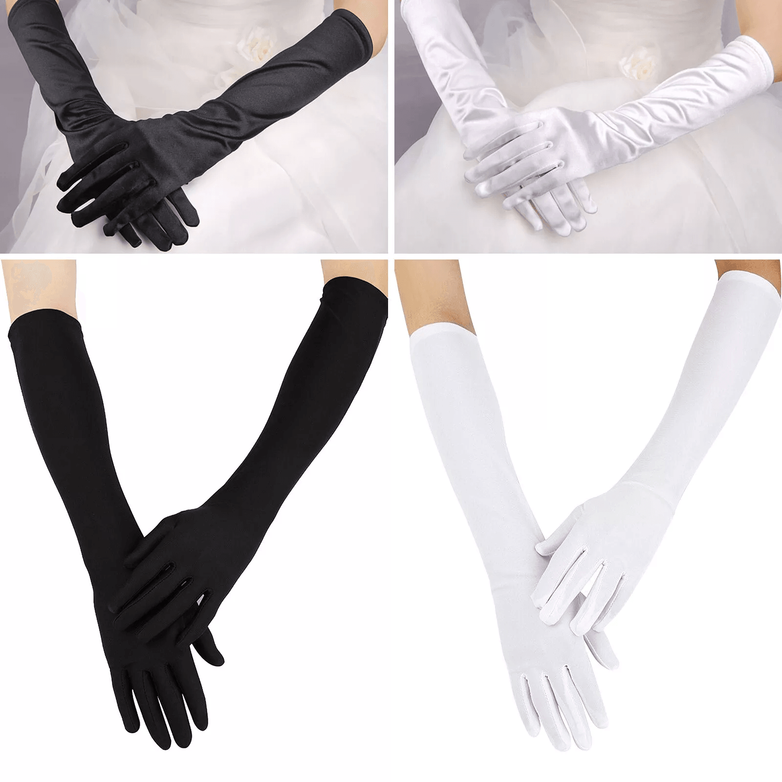 Elegant Women Satin Long Gloves, Opera, Wedding, Bridal, Evening, Party & Prom Costume Gloves for Formal Occasions