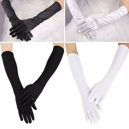 Elegant Women Satin Long Gloves, Opera, Wedding, Bridal, Evening, Party & Prom Costume Gloves for Formal Occasions