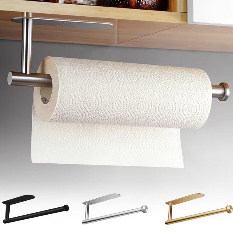 Stainless Steel Self-Adhesive Toilet Paper Towel Holder, Punch-Free Roll Paper Holder for Kitchen & Bathroom
