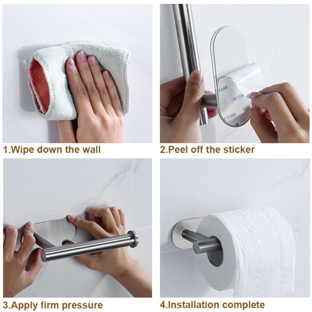 Stainless Steel SelfAdhesive Toilet Paper Towel Holder PunchFree Roll Paper Holder For Kitchen  Bat 1