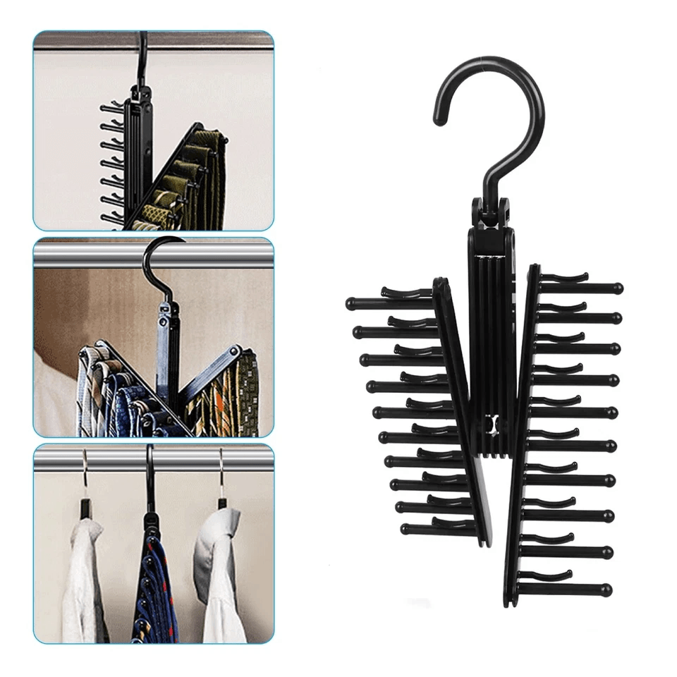 20 Hook Cross X Tie & Belt Hanger, Non-Slip Closet Organizer with Swivel Design