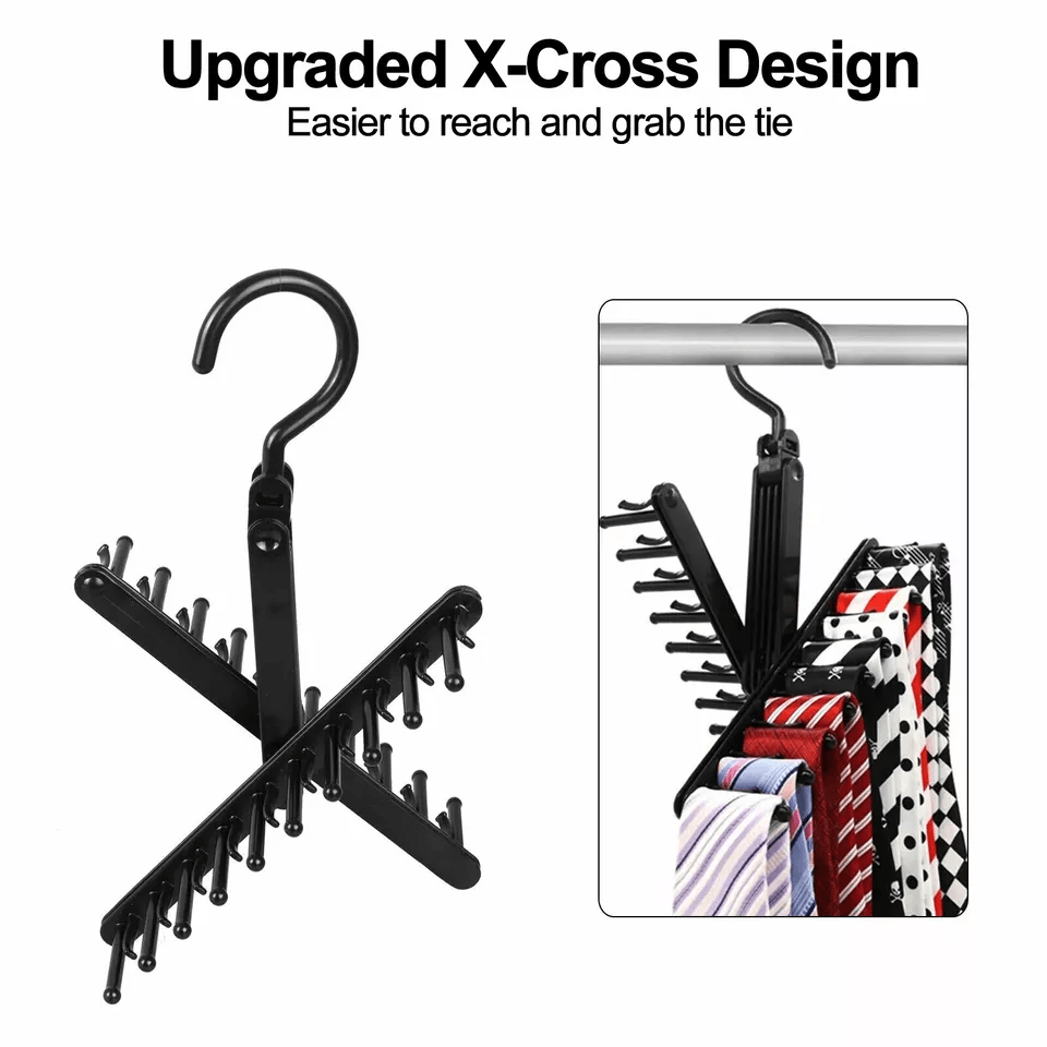 20 Hook Cross X Tie  Belt Hanger NonSlip Closet Organizer With Swivel Design 3