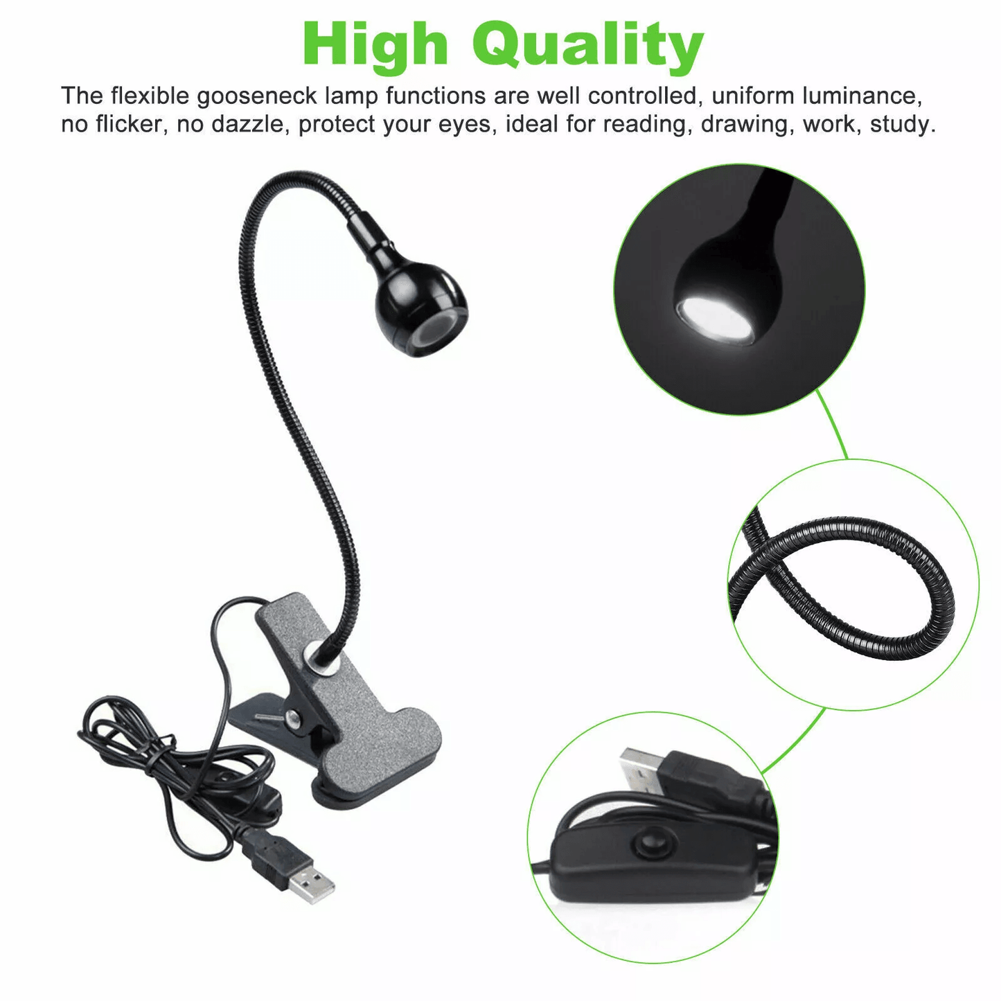 USB Reading Night Light  Flexible LED Book Lamp With Clip For Laptop Bed Desk And Computer 1