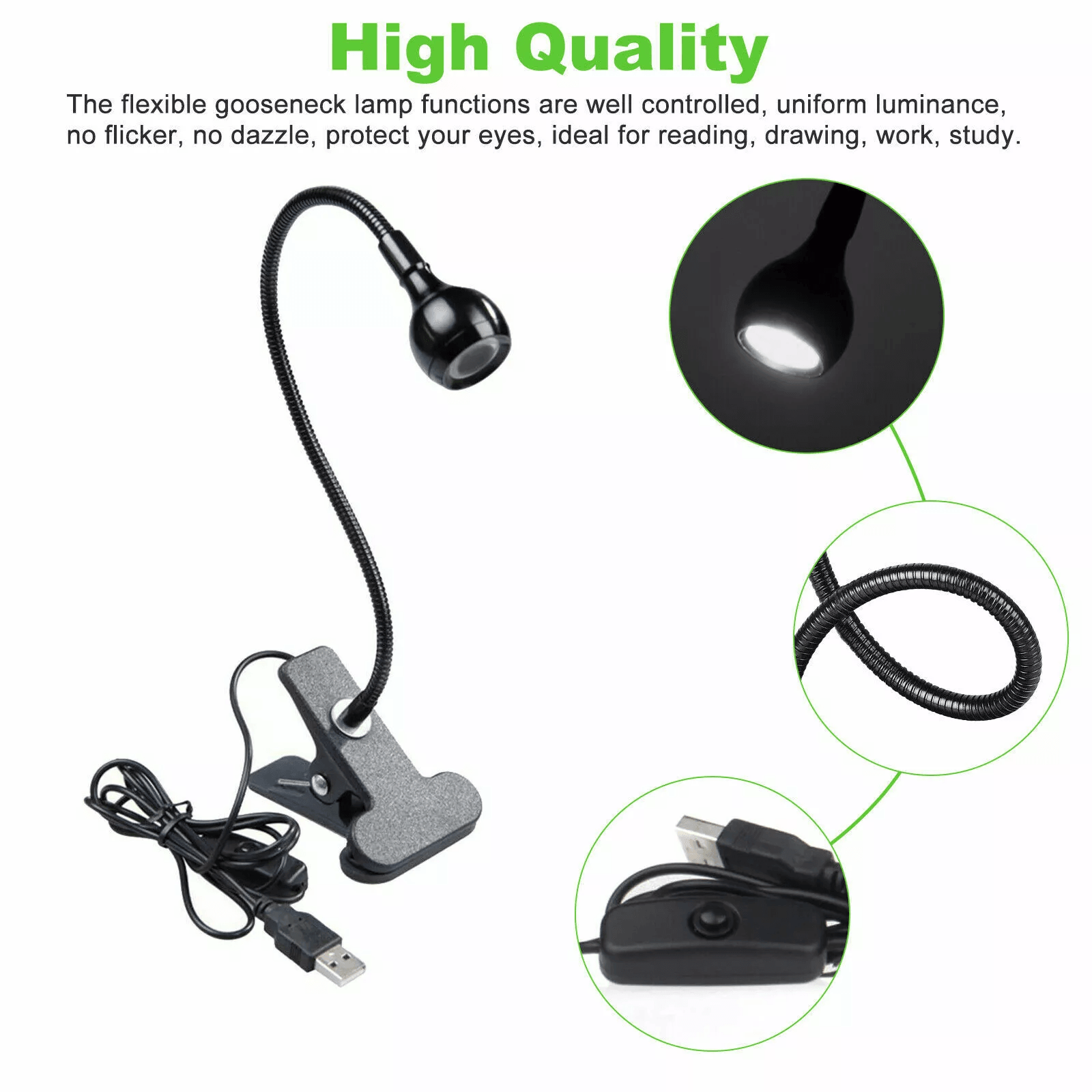 USB Reading Night Light  Flexible LED Book Lamp With Clip For Laptop Bed Desk And Computer 1
