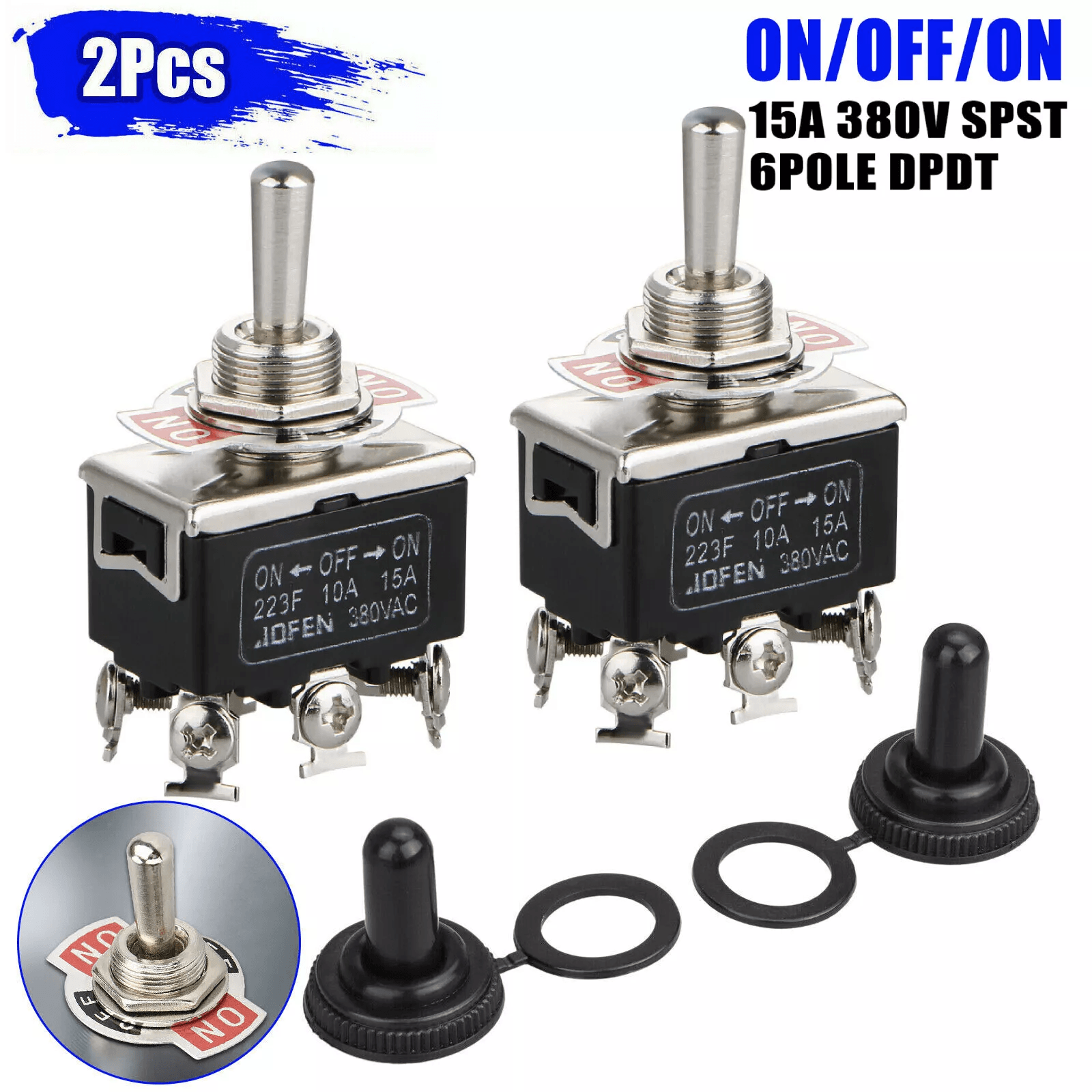 Toggle Switch ON/OFF/ON Heavy Duty DPDT 6 Pin Terminal, Waterproof Boot