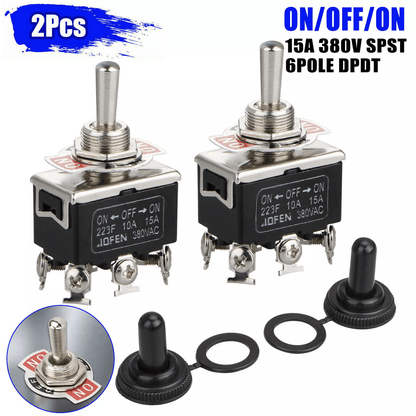 Toggle Switch ON/OFF/ON Heavy Duty DPDT 6 Pin Terminal, Waterproof Boot