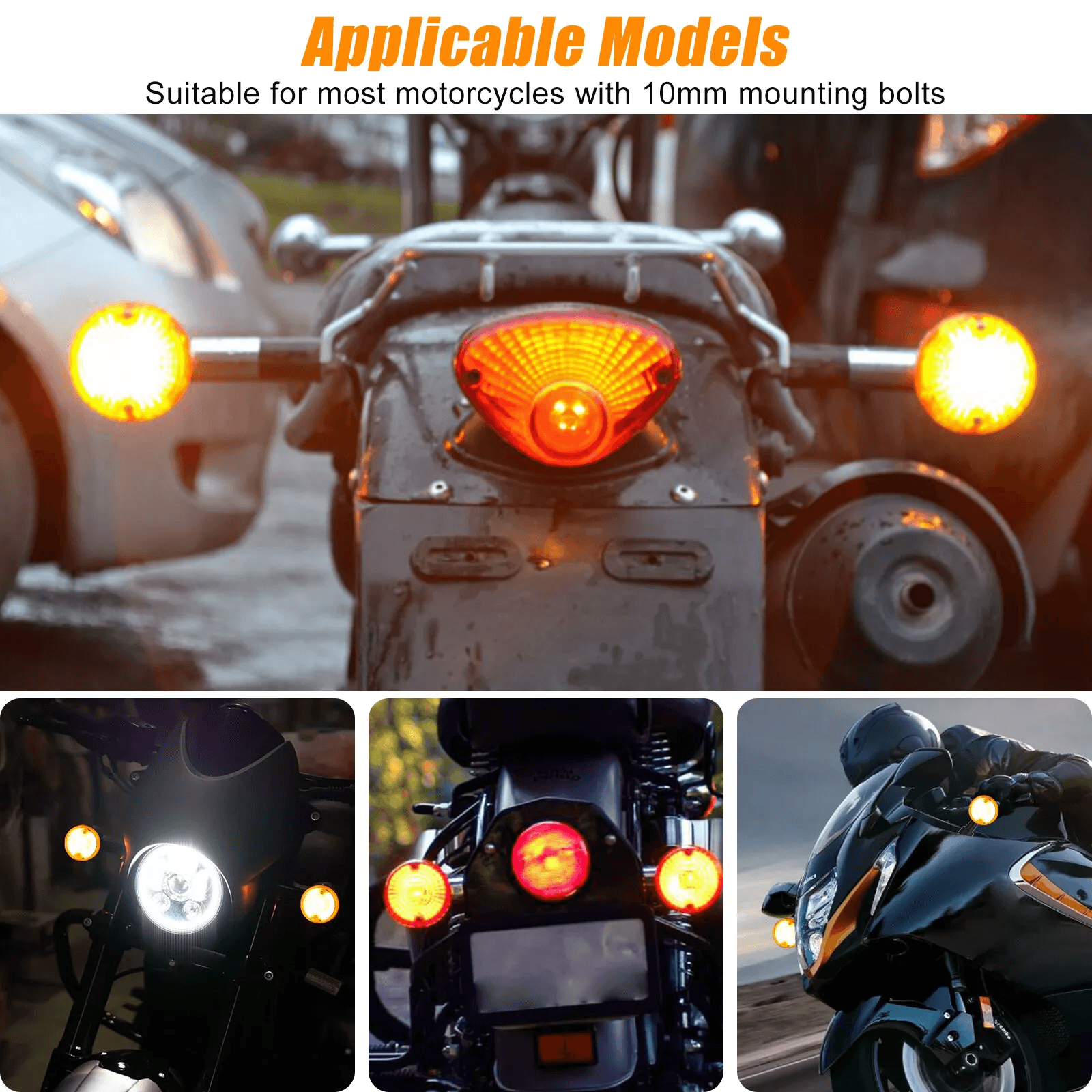 4X Motorcycle Turn Signals Blinker Lights Amber Black 12V LED Indicator Lights For Yamaha Kawasaki  1