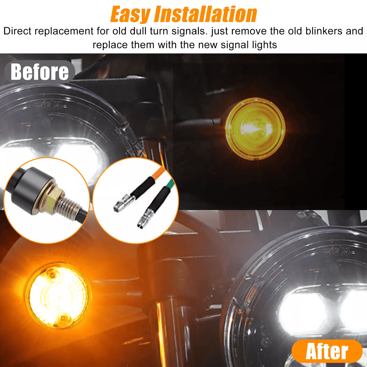 4X Motorcycle Turn Signals Blinker Lights Amber Black 12V LED Indicator Lights For Yamaha Kawasaki  6