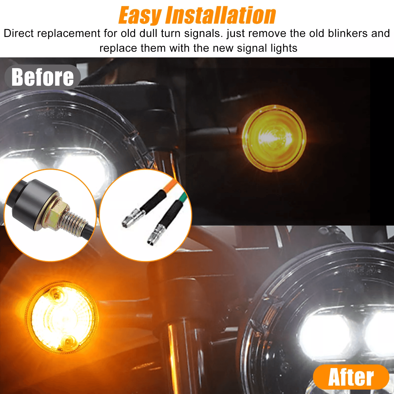 4X Motorcycle Turn Signals Blinker Lights Amber Black 12V LED Indicator Lights For Yamaha Kawasaki  6