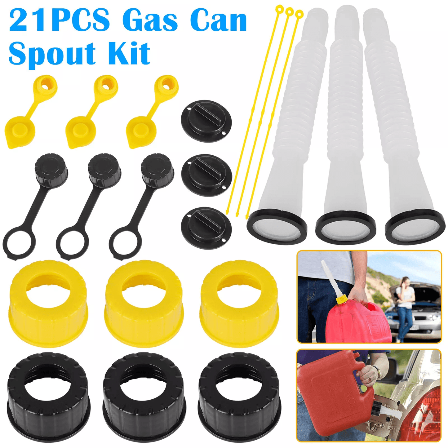 Replacement Gas Can Spout Nozzle Vent Kit, Universal Fit for Plastic Gas Cans with Old Style Cap, Durable ABS Upgrade